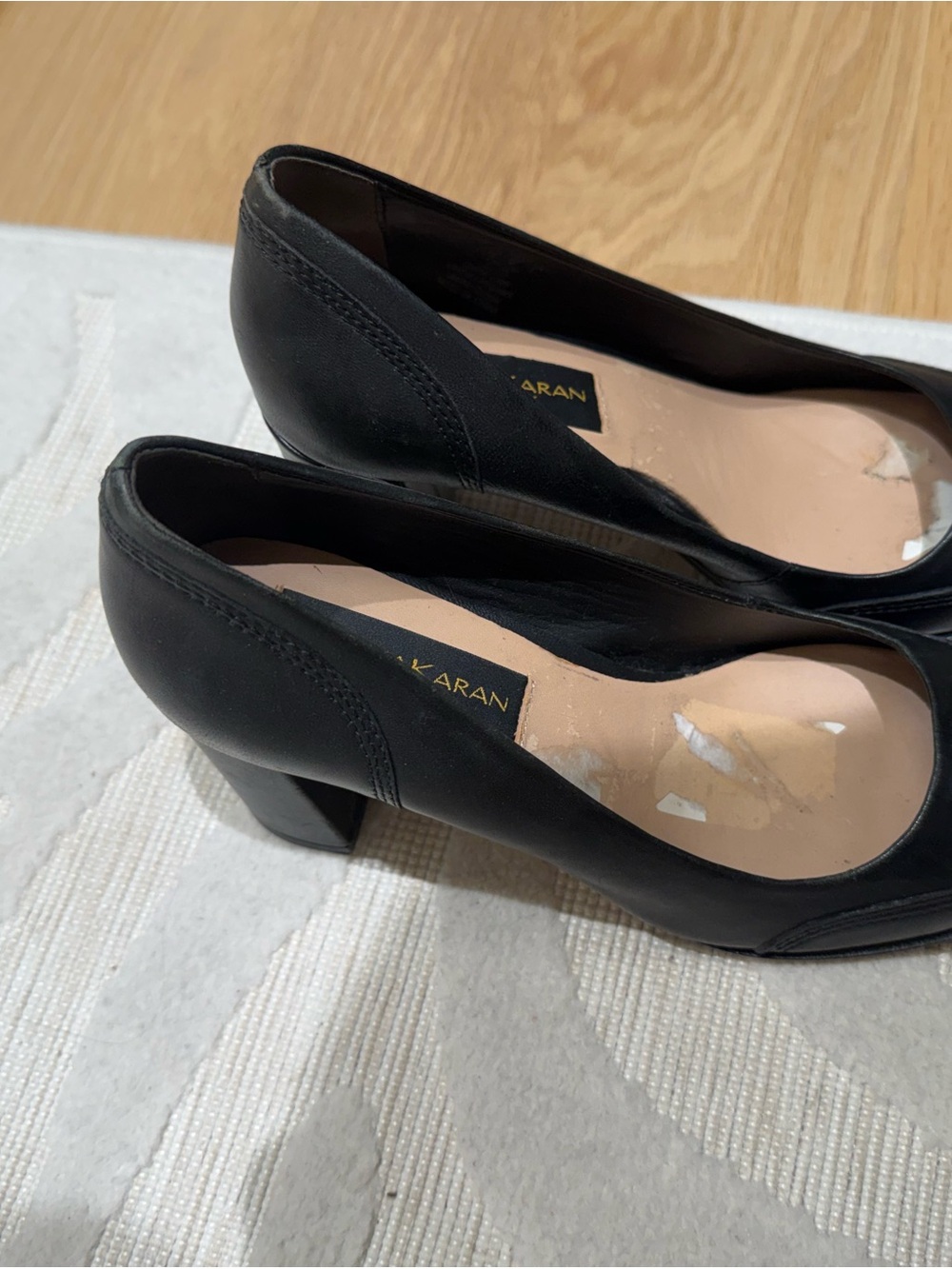 Donna Karan Black Leather Mid Block Heel Pumps